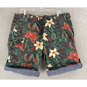 10.Deep Floral Cargo Shorts Mens 36 Black Tropical Hibiscus DXXP‎ Streetwear NY